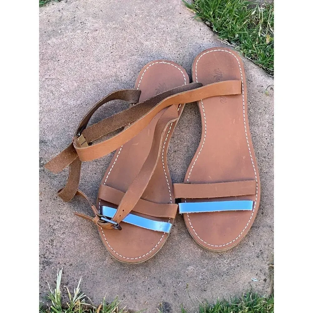 Madewell Sandals Women's Size 10 Ankle Strap Brown Silver Flat Heel Pre-owned